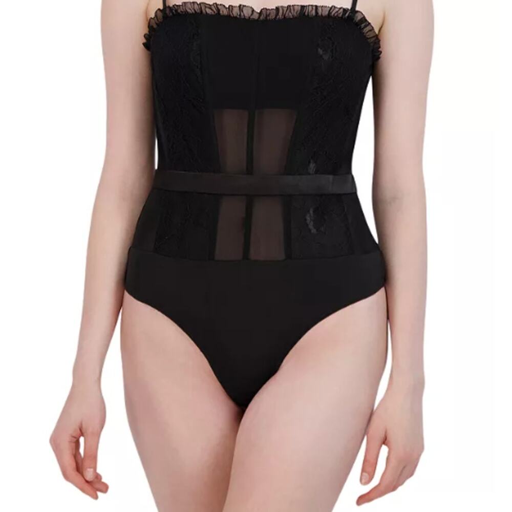 Black Strapless Lace-Trim Bodysuit - Picture 6 of 7